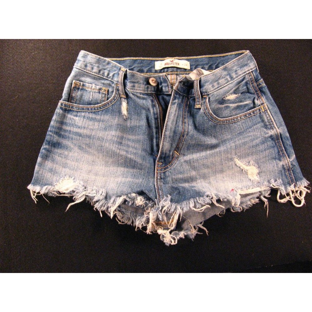 Hollister Womans Jeans shorts 25 MEASURED CUTOFF tag 24 Juniors Blue distressed